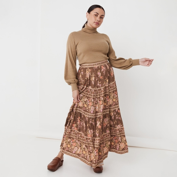 l spell meadowland brown floral skirt boho hippie maxi hazelnut - Picture 4 of 4